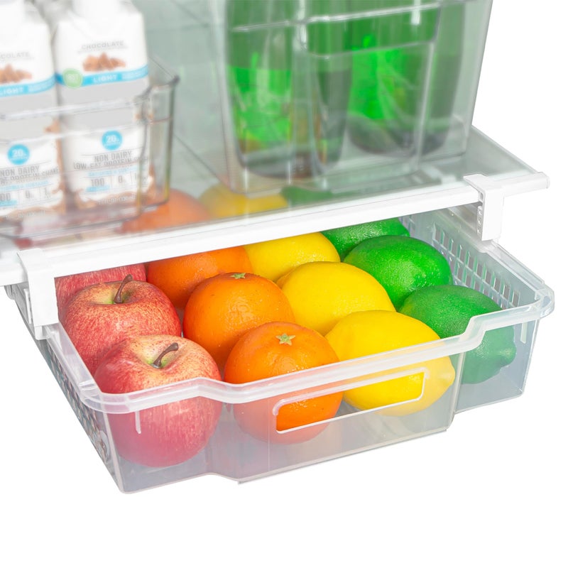 Smart Design Adjustable Pull Out Refrigerator Drawer - Extra Large - BPA Free Plastic - Holds 20 lbs - Extendable Sliding Fridge Bin, Freezer, Pantry Food Holder Storage Organizer - Kitchen - Clear - Image 1